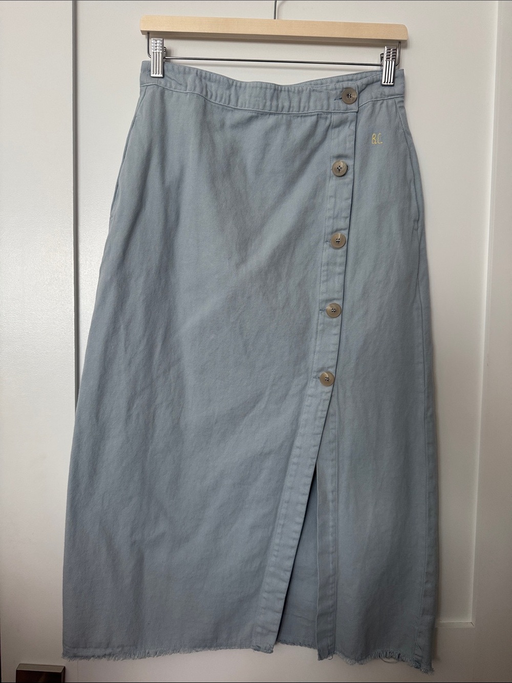 Light Blue Button-Front Midi Skirt